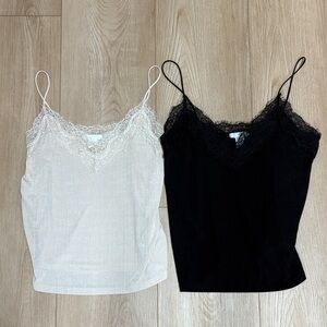 Lot of 2 H&M Lace Camisoles XS Black and Ivory Silky Material